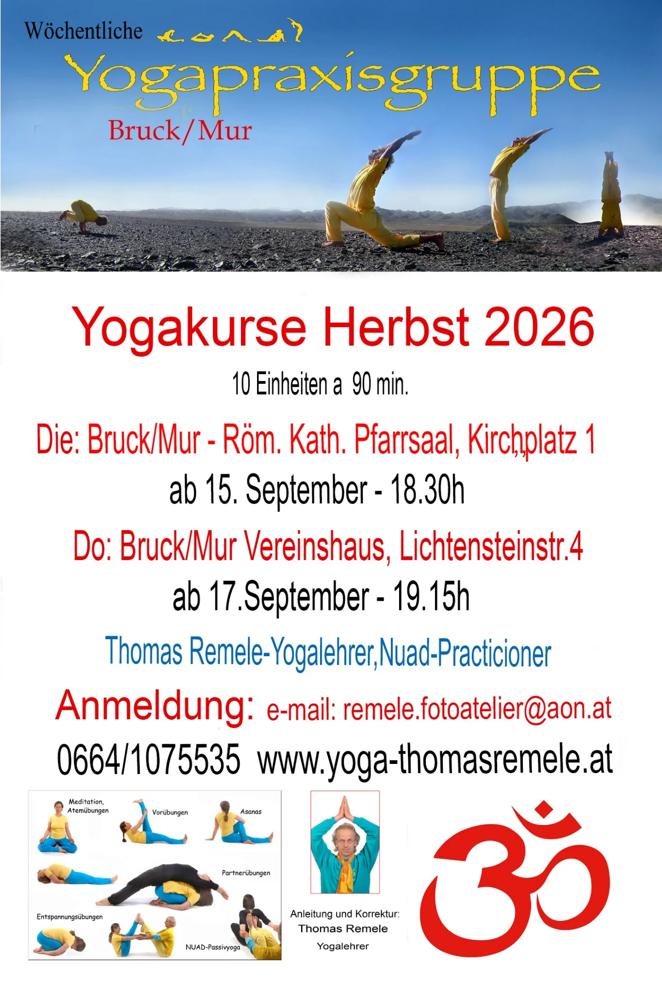 Aktuelle Ausschreibung für Yogakurse in Bruck an der Mur