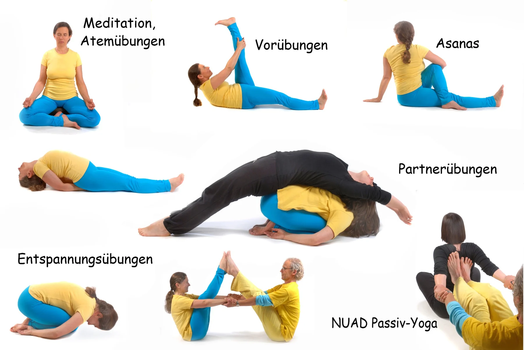 Yogaübungen, Meditation, Entspannung und Partnerübungen